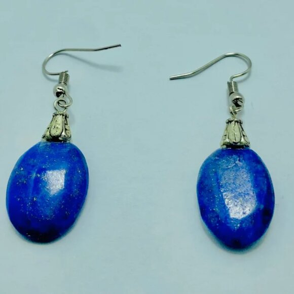 Lapis Earrings, Handmade Light Weight Dangle Earrings, Lapis Lazuli Earrings - Picture 2 of 10